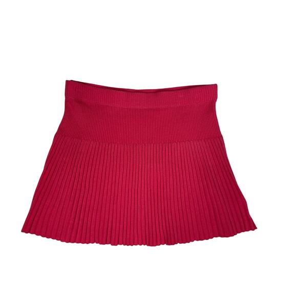 Aerie Womens Pink Ribbed Pleated Mini Skirt Size Large Y2K Preppy Knit - Picture 1 of 9